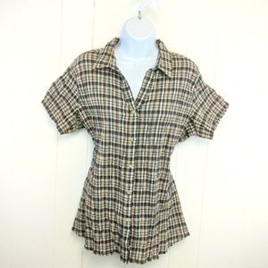 NWT Woolrich Peach & Navy Button Down Blouse